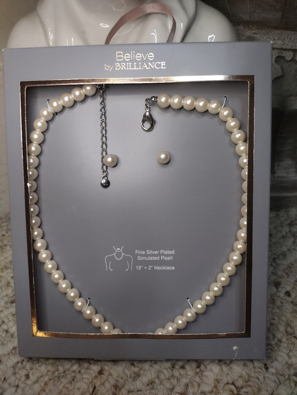 Believe By Brilliance Cream Pearl Necklace and Stud Earrings Set
